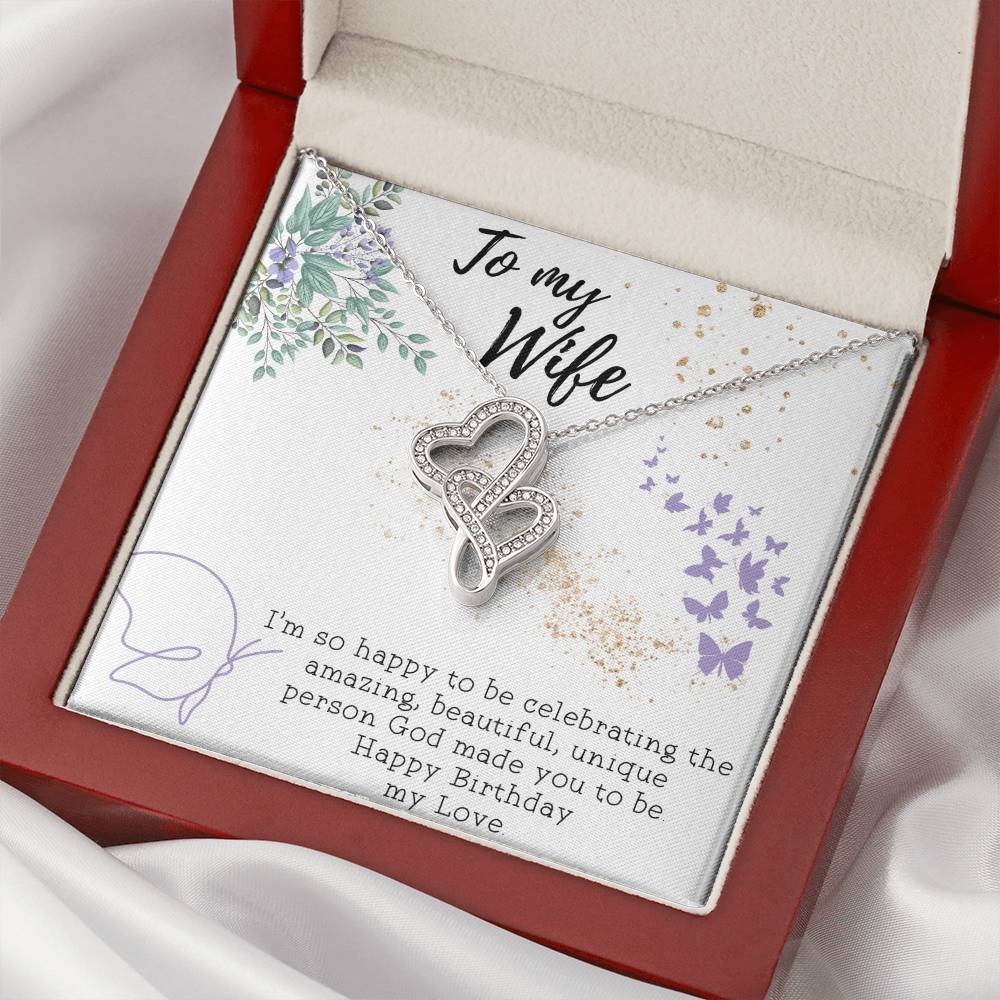 To My Wife Necklace - Gift For Wife Birthday Marriage - Happy Birthday My Love - Necklace For Fiancee Engagement Gift  Double Hearts Necklace