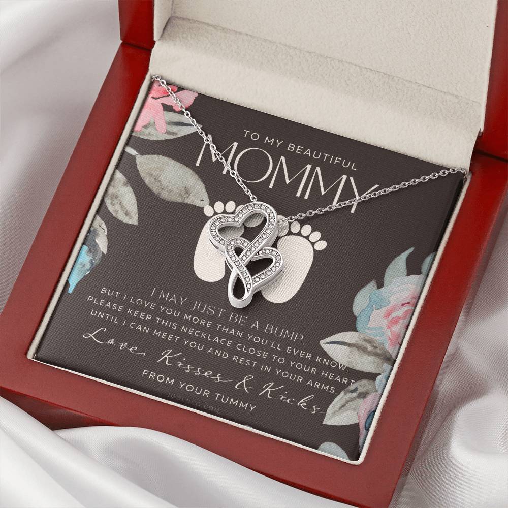 Baby Shower Gift  New Mommy Necklace  Pregnant Wife Gift  I May Just Be A Bump But I Love You  To Mummy From Bump  To  Double Hearts Necklace