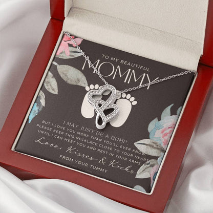 Baby Shower Gift  New Mommy Necklace  Pregnant Wife Gift  I May Just Be A Bump But I Love You  To Mummy From Bump  To  Double Hearts Necklace