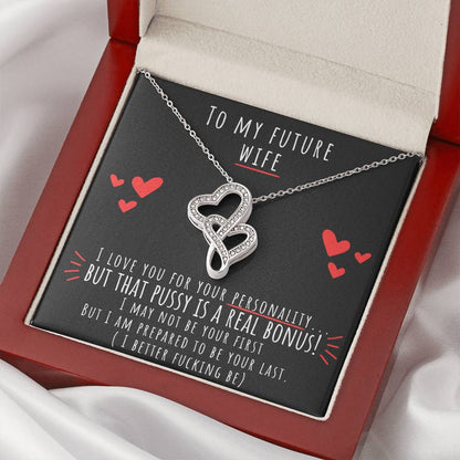 Future Wife Gift Wedding Gift For The Mrs Pre Wedding Night Before Funny Present Fiancée Double Hearts Necklace