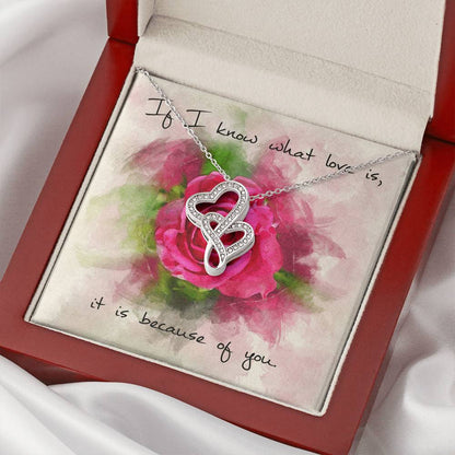 Double Heart Necklace– Red Rose Message Card Double Hearts Necklace
