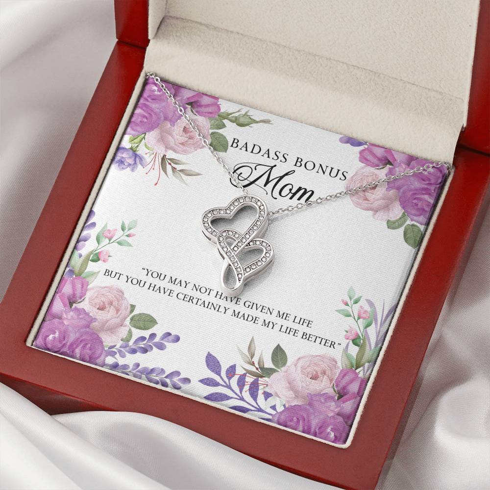 Badass Bonus Mom Necklace Double Hearts Necklace