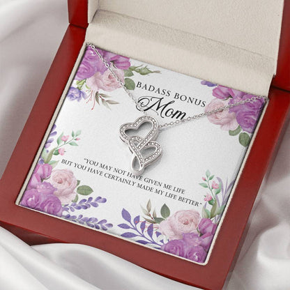 Badass Bonus Mom Necklace Double Hearts Necklace