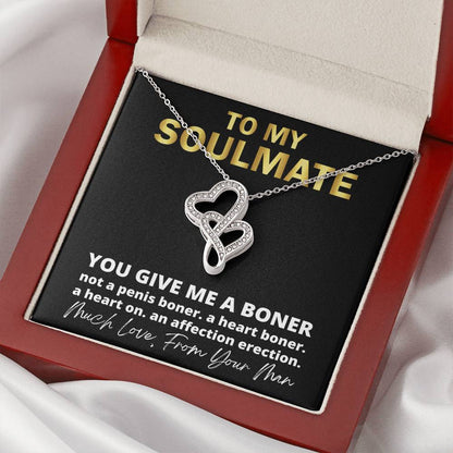 You Give Me A Heart Boner An Affection Erection Pendant Necklace Funny & Sarcastic Love For Her Mature Gift - Gorgeous Double Hearts Necklace