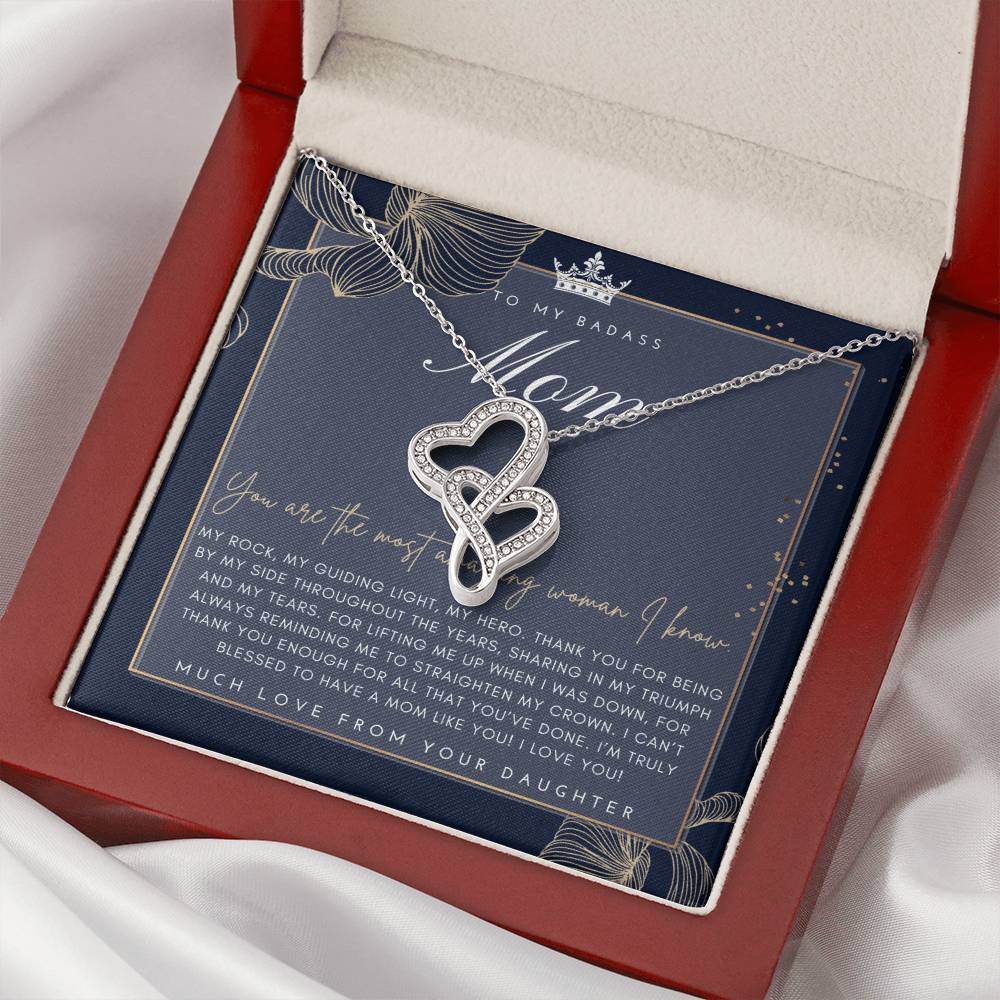 Badass Mom Gift  To My Badass Mom Necklace  Mother’S Day Gift  Daughter To Mom Gift  Gift From Daughter To Mom On Wedd 1 Double Hearts Necklace