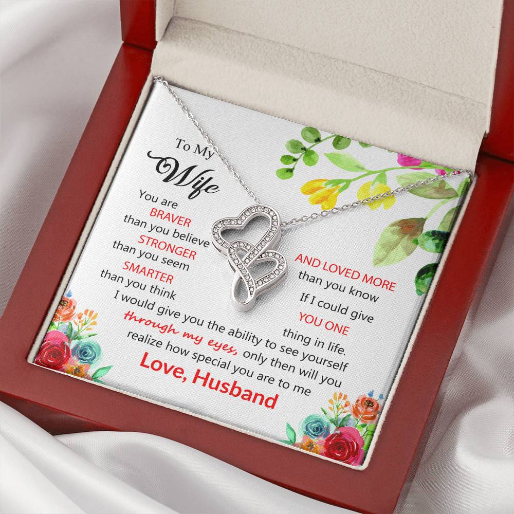 To My Wife Double Hearts Beautiful  Necklace Gift For Wife Husband Gift  From Wifelove Your Husbnad. Double Hearts Necklace