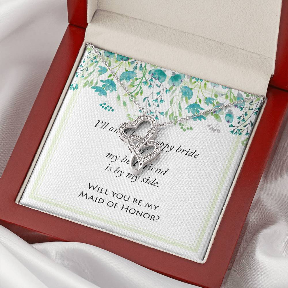 Will You Be My Maid Of Honor Bridal Wedding Jewelry Double Hearts Necklace
