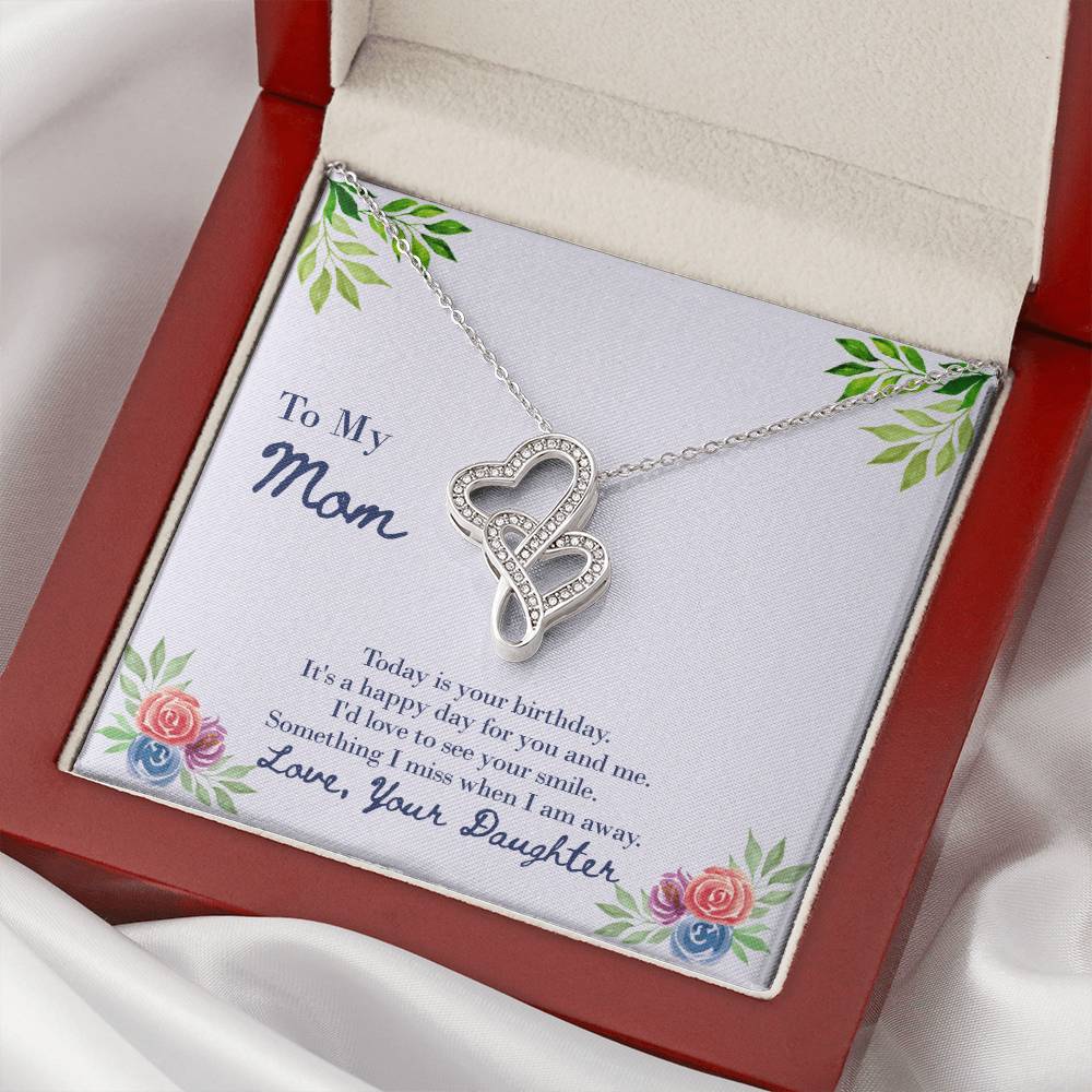 Double Heart Necklace With Love To See A Smile On Your Birthday Message Card Gift For Mother Double Hearts Necklace