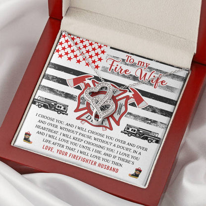 Double Heart Necklace - Best Necklace For Firefighter Wife - Romantic Gift For Fire Wife Double Hearts Necklace