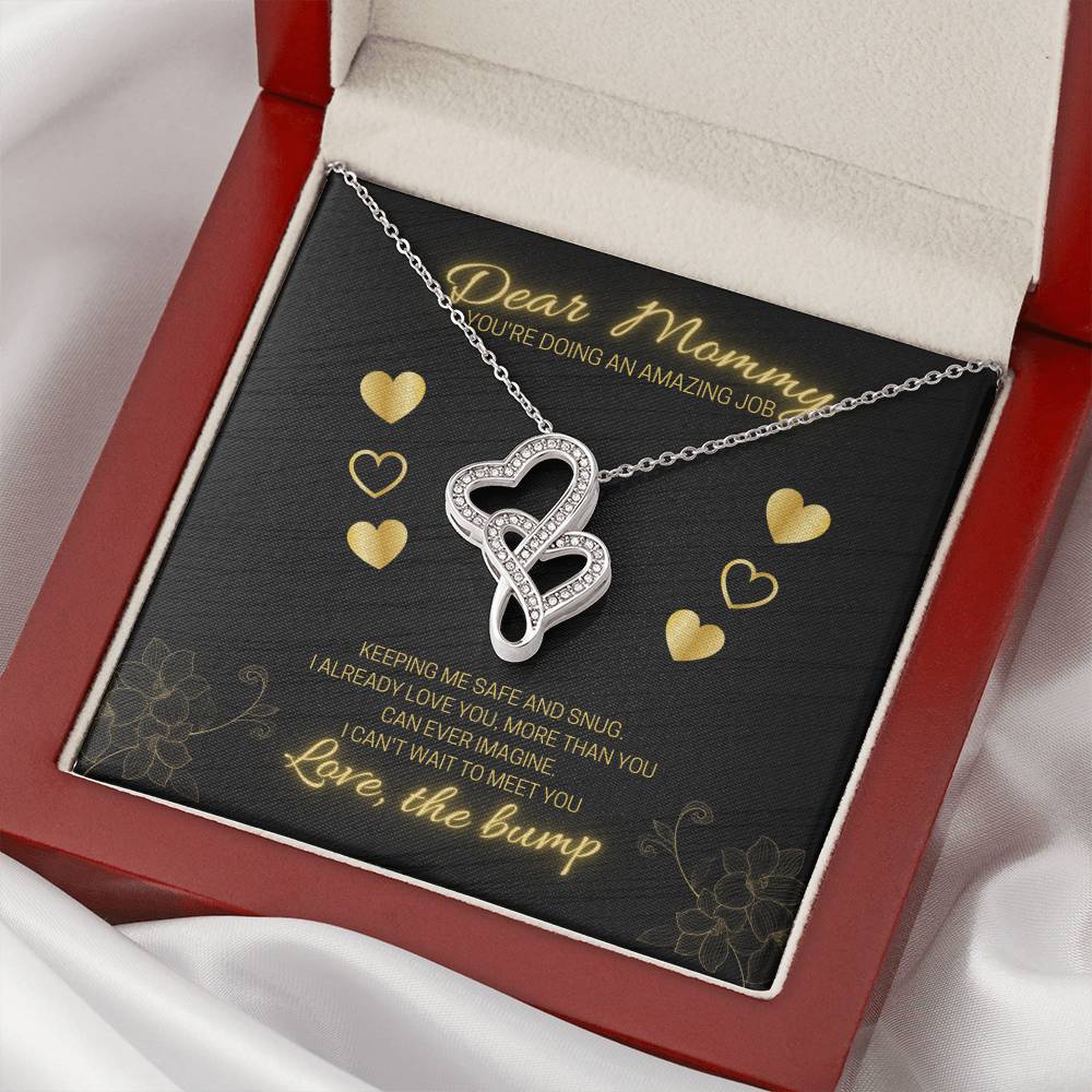 Dear Mommy - Love The Bump Black Double Hearts Necklace