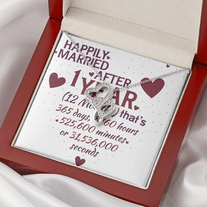 1 Year Anniversary Married Hanging Heart Sign Keepsake Double Hearts Necklace