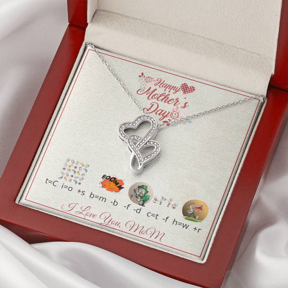 For Mom With Riddle Message Card Double Hearts Necklace