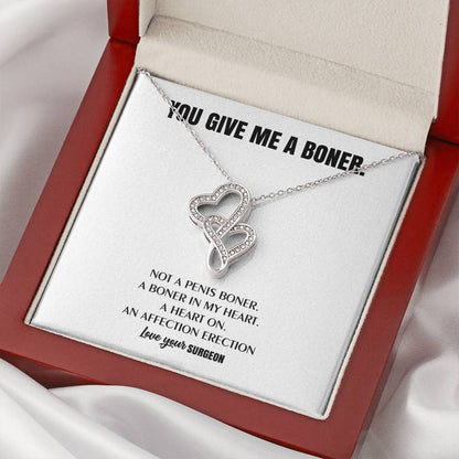 You Give Me A Heart Boner An Affection Erection  Funny & Sarcastic Love For Her Mature Best Fu 6 Double Hearts Necklace