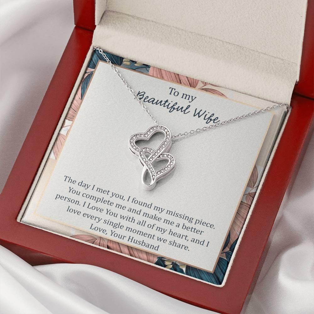 To My Wife The Day I Met You - Leaf Double Hearts Necklace