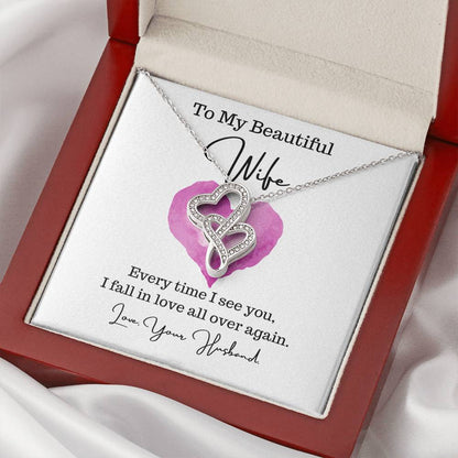 To My Wife - Necklace For Wife -   Gift For Wife Double Hearts Necklace