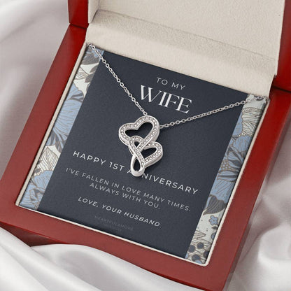 1 Year Anniversary Gift For Wife  1 Year Anniversary Gifts  1 Year Wedding Anniversary Gift Ideas  1St Wedding Anniver 1 Double Hearts Necklace