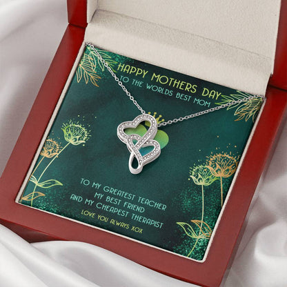 Worlds Best Mom Double Hearts Mothers Day Gift Necklace Double Hearts Necklace