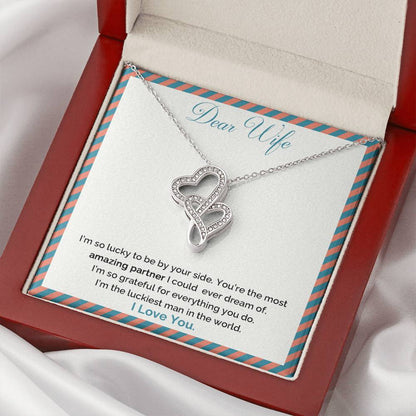 Dear Wife Necklace Gift! Double Hearts Necklace