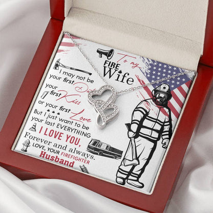 Double Heart Love Necklace - Best Necklace For Firefighter Wife Double Hearts Necklace