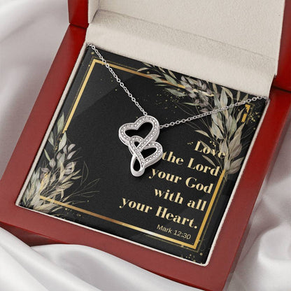 Double Heart Necklace With Bible Verse Card - Mark 1230 Double Hearts Necklace