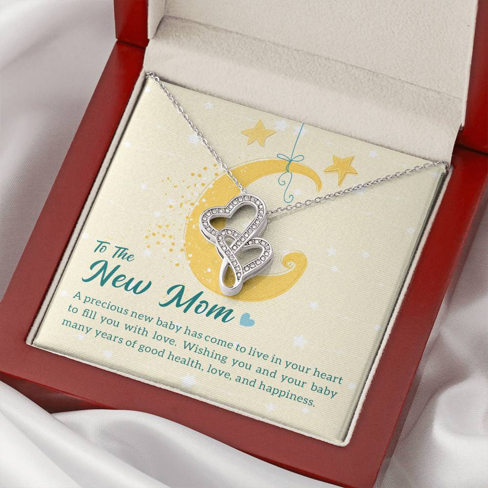To The New Mom A Baby Makes Love Stronger  1 Double Hearts Necklace