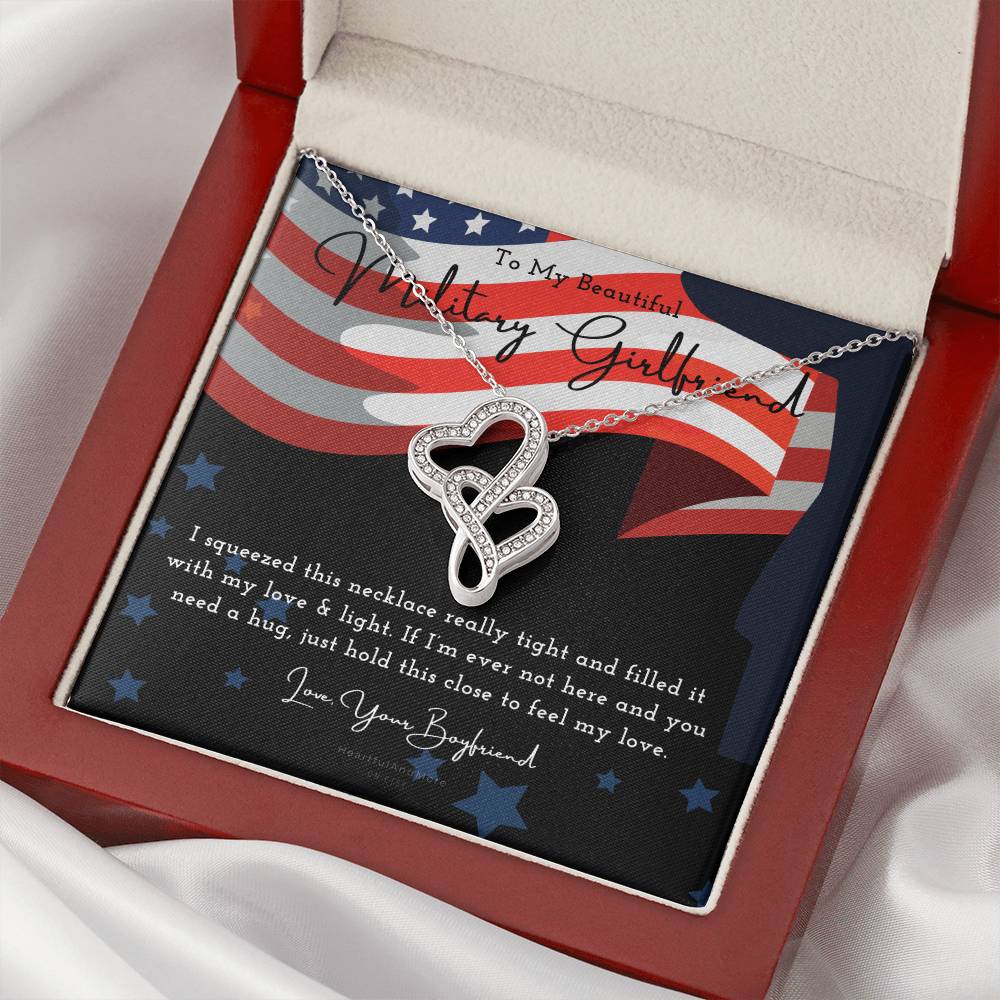 Army Girlfriend Gift Best Military Girlfriend In The World Deployment Gift Gift For Military Girlfriend Military Deplo Double Hearts Necklace
