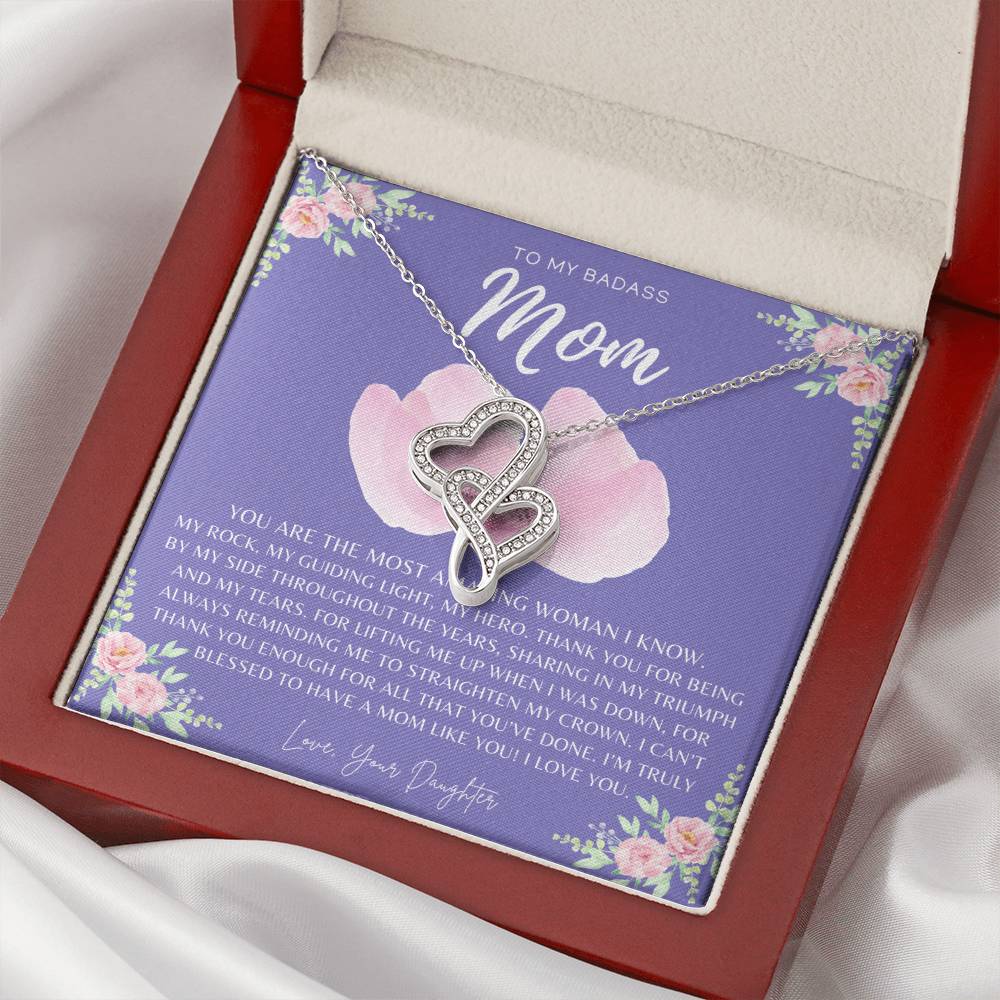 Badass Mom Gift  To My Badass Mom Necklace  Mother’S Day Gift  Daughter To Mom Gift  Gift From Daughter To Mom On Wedd Double Hearts Necklace