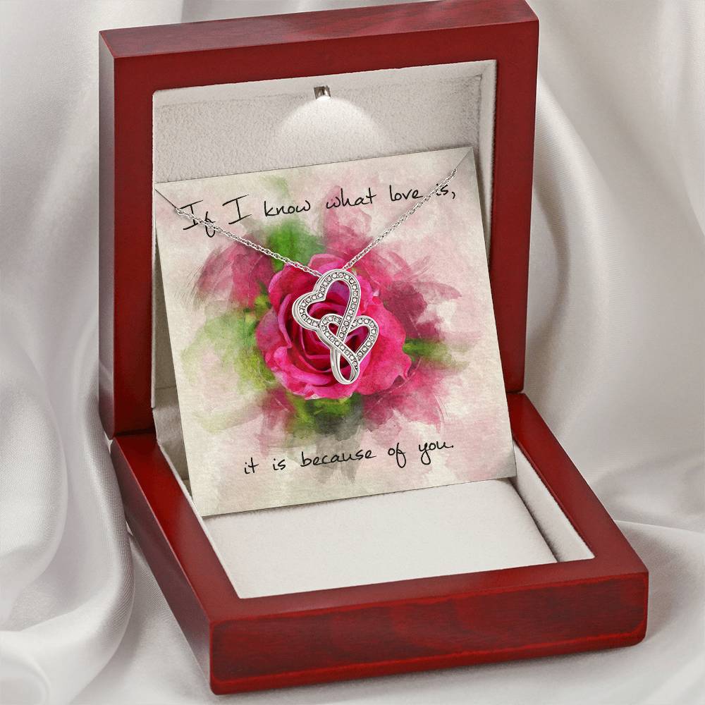 Double Heart Necklace– Red Rose Message Card Double Hearts Necklace