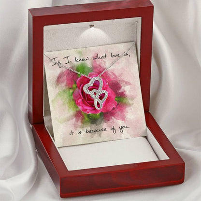 Double Heart Necklace– Red Rose Message Card Double Hearts Necklace