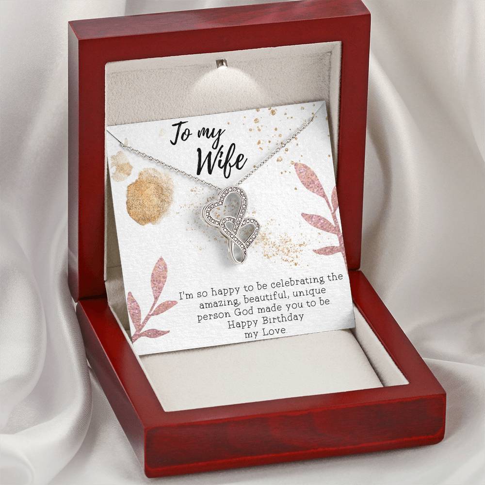 To My Wife Necklace - Gift For Wife Birthday - Happy Birthday My Love - To My Wife Necklace Anniversary Gift For Wife  Double Hearts Necklace