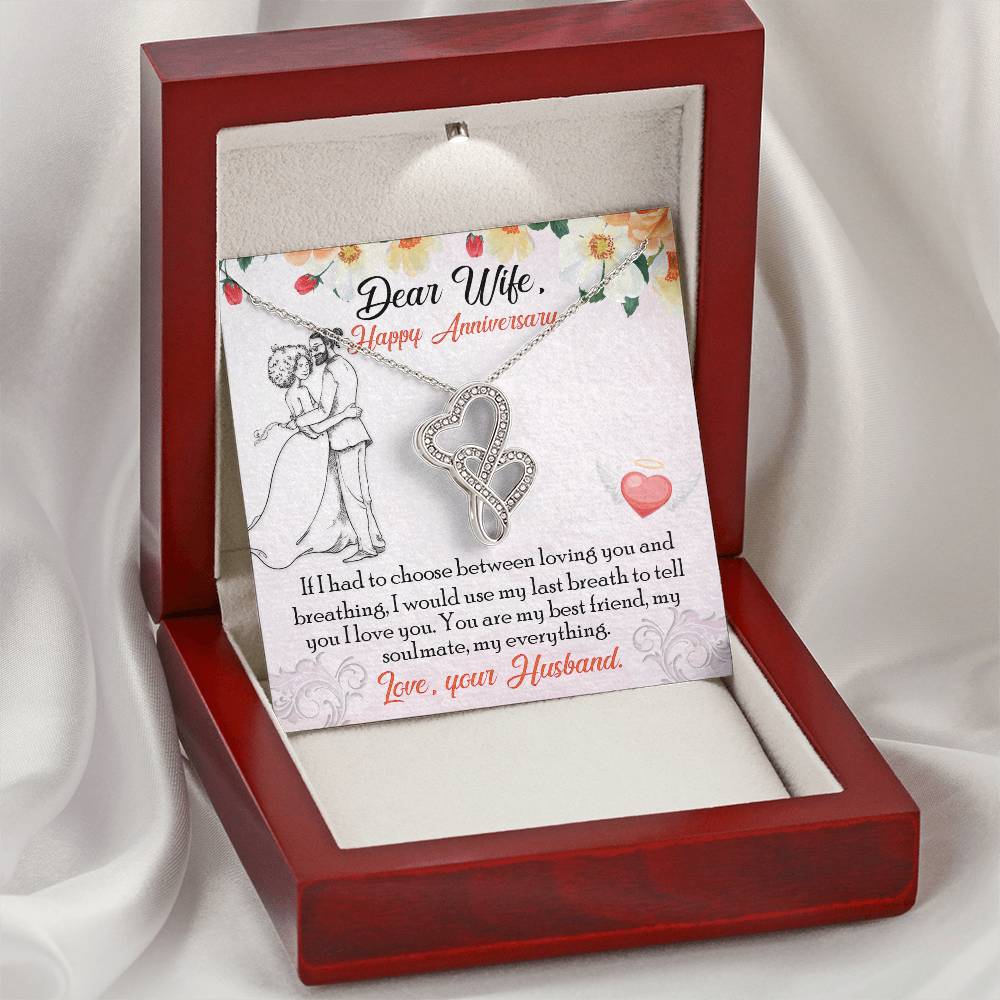 To My Wife Necklace - Anniversary Gift For Wife -  Romantic Message Card For Wife Double Hearts Necklace