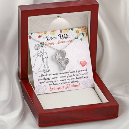 To My Wife Necklace - Anniversary Gift For Wife -  Romantic Message Card For Wife Double Hearts Necklace