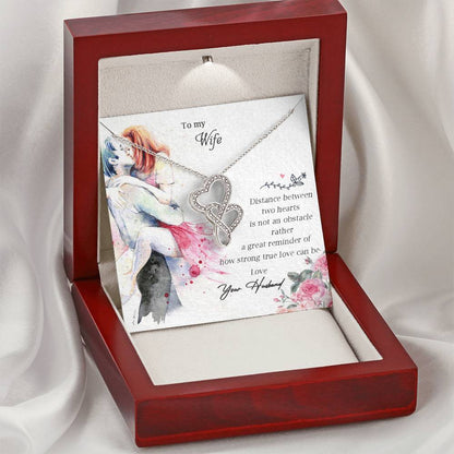 Elegant Necklace For Wife- Gift With Message Card For Wife Double Hearts Necklace