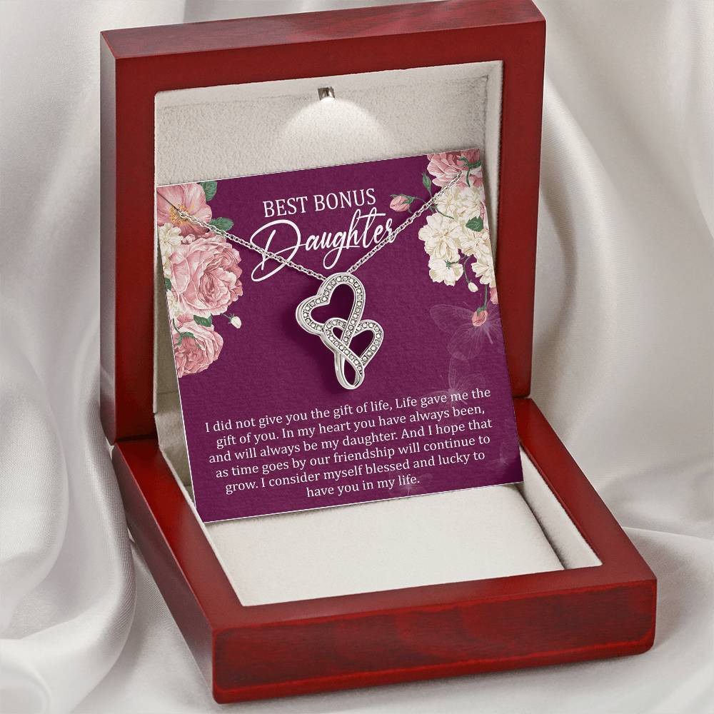 Best Bonus Daughter Forever Love Necklace Birthday Gift - To Daughter From Mom Double Heart Necklace Gift Mom And Daug Double Hearts Necklace
