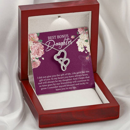 Best Bonus Daughter Forever Love Necklace Birthday Gift - To Daughter From Mom Double Heart Necklace Gift Mom And Daug Double Hearts Necklace