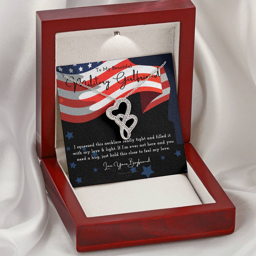 Army Girlfriend Gift Best Military Girlfriend In The World Deployment Gift Gift For Military Girlfriend Military Deplo Double Hearts Necklace