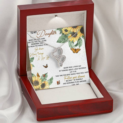 Dad To Daughter Double Heart Necklace Gift -  Daughter Birthday Gift - Daughter Jewelry - Daughter Necklace Dad To Dau Double Hearts Necklace