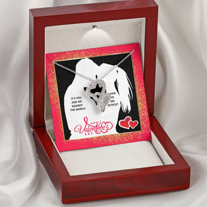 You And Me Against The World  Double Hearts Necklace