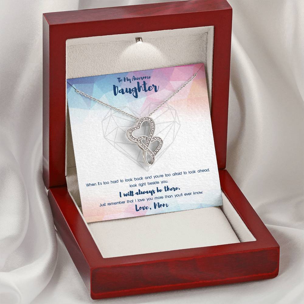 Awesome Daughter Gift Necklace Double Hearts Necklace