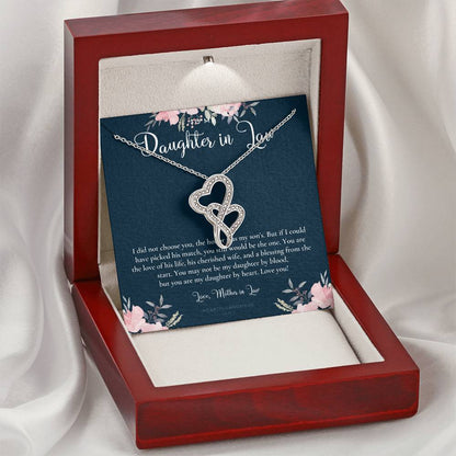 Daughter-In-Law Gift Necklace Wedding Gift Jewelry From Mother-In Law Gift For Bride Daughter-In-Heart Double Hearts Necklace