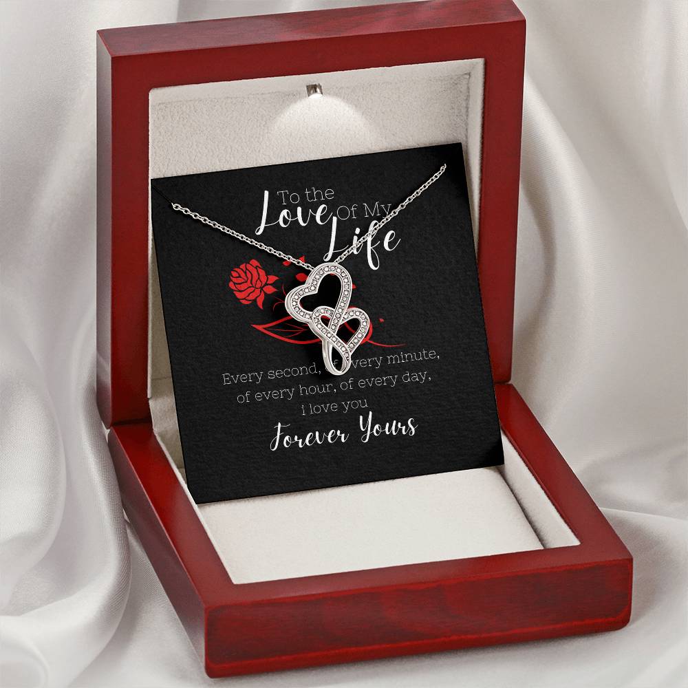 To The Love Of My Life With Rose And Two Hearts - Birthday Gift Anniversary Gift Wedding Gift Engagement Present Gift  Double Hearts Necklace