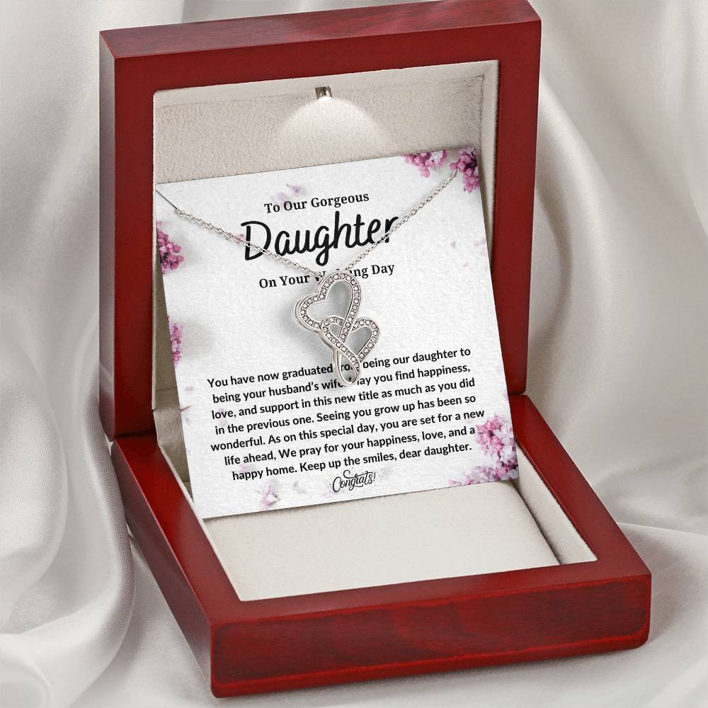 Daughter On Wedding Day - Double Hearts Double Hearts Necklace