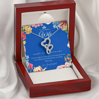 1 Year Anniversary Gift For Wife  1 Year Anniversary Gifts  1 Year Wedding Anniversary Gift Ideas  1St Wedding Anniver Double Hearts Necklace
