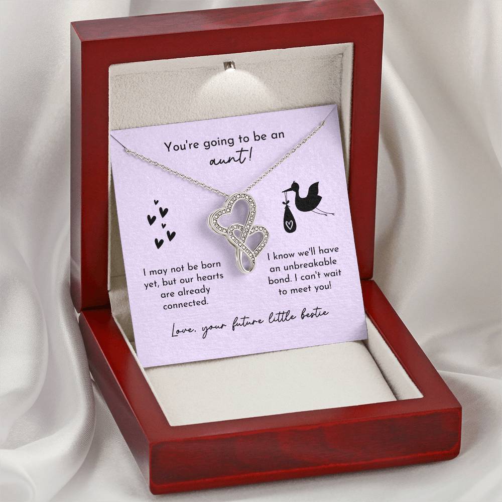 Aunt To Be Birth Announcement Double Hearts  Lavender Stork Double Hearts Necklace