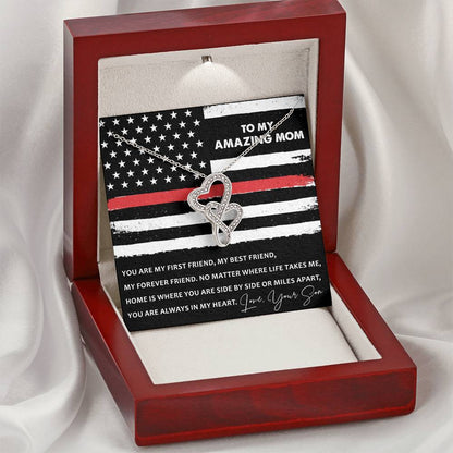 Fire Fighter Mom Necklace-Firefighter Mom Mother's Day Gift From Son-Fireman Mom Jewelry-Firefighter Mom Jewelry-Gift  Double Hearts Necklace
