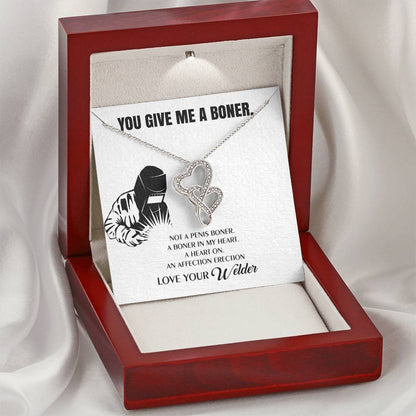 You Give Me A Heart Boner An Affection Erection  Funny & Sarcastic Love For Her Mature Gift Fo Double Hearts Necklace