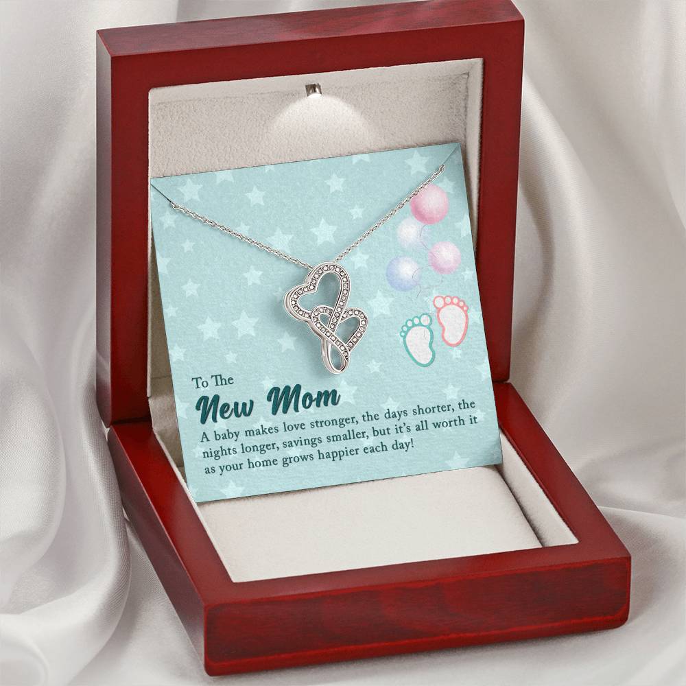 To The New Mom A Baby Makes Love Stronger  Double Hearts Necklace