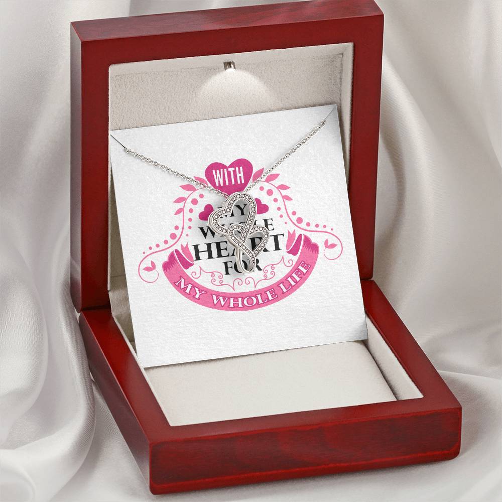 With My Whole Heart - Marriage Wife  Silver Or Gold Double Hearts Necklace
