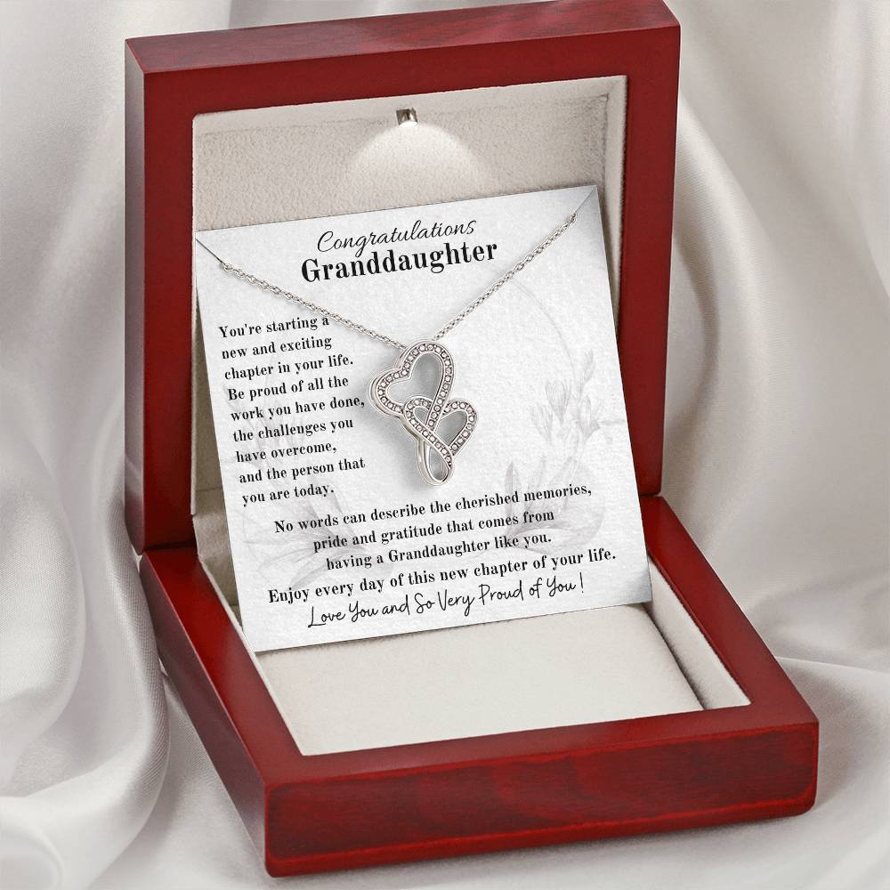 Congratulations Granddaughter- A New Chapter In Your Life Double Hearts Necklace