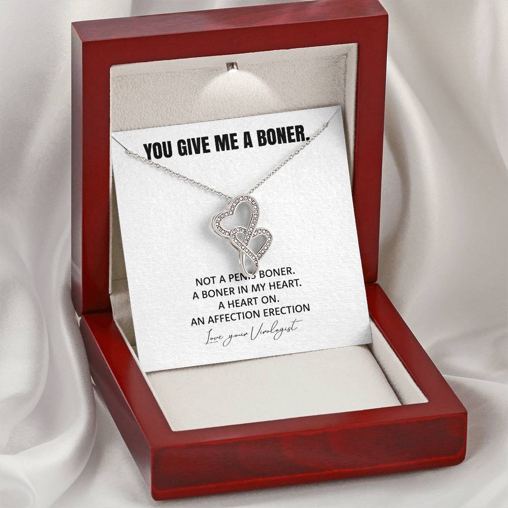 You Give Me A Heart Boner An Affection Erection  Funny & Sarcastic Love For Her Mature Best Fu 5 Double Hearts Necklace